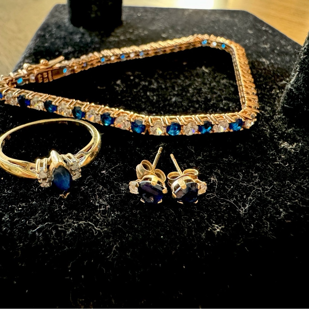 🩵💎💍Sapphire, Diamond & Gold Ring,Bracelet & Stud Earrings  💎 💍💙
